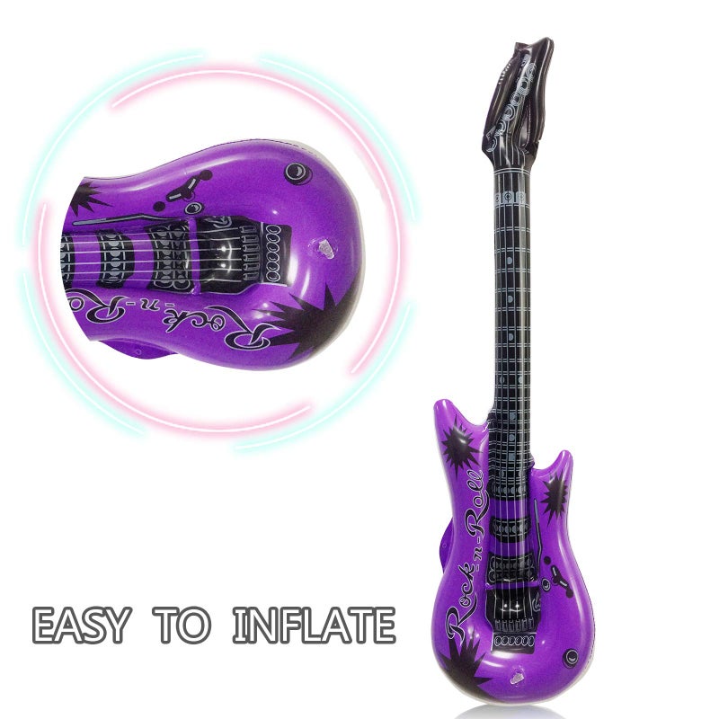Visen Assorted Color 36In Inflatable Guitar Toys for Kids Birthday Party, Karaoke Themed Rock and Roll Decor - Image 3